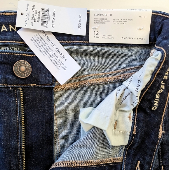 AMERICAN EAGLE, Hi-Rise Jegging, Midnight Dreamer, Size 12 X-Short, 31W. - Picture 3 of 6